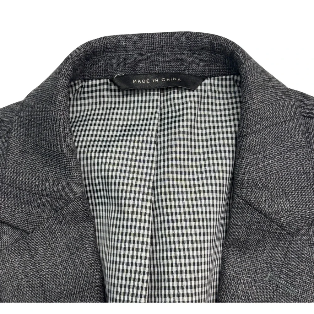 Banana Republic 38R 31x29 Gray Burgundy Plaid 2pc Pant Suit Flat Front Slim Fit